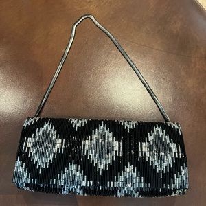 Preowned Inge Christopher Evening Bag With Black, Gray/blue,  And Silver Beads